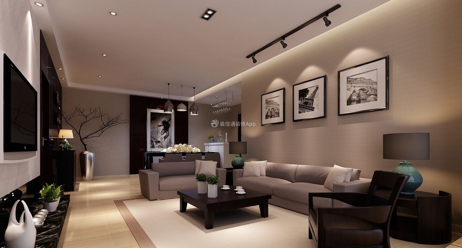 2023现代113平米三居客厅沙发背景墙家具装修设计效果图欣赏