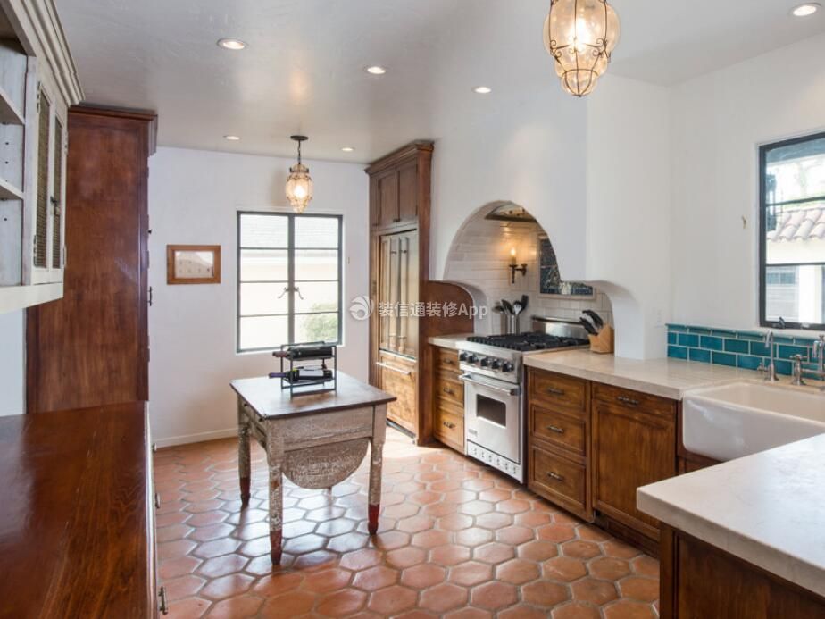美式复古风格家庭厨房地板砖设计图片