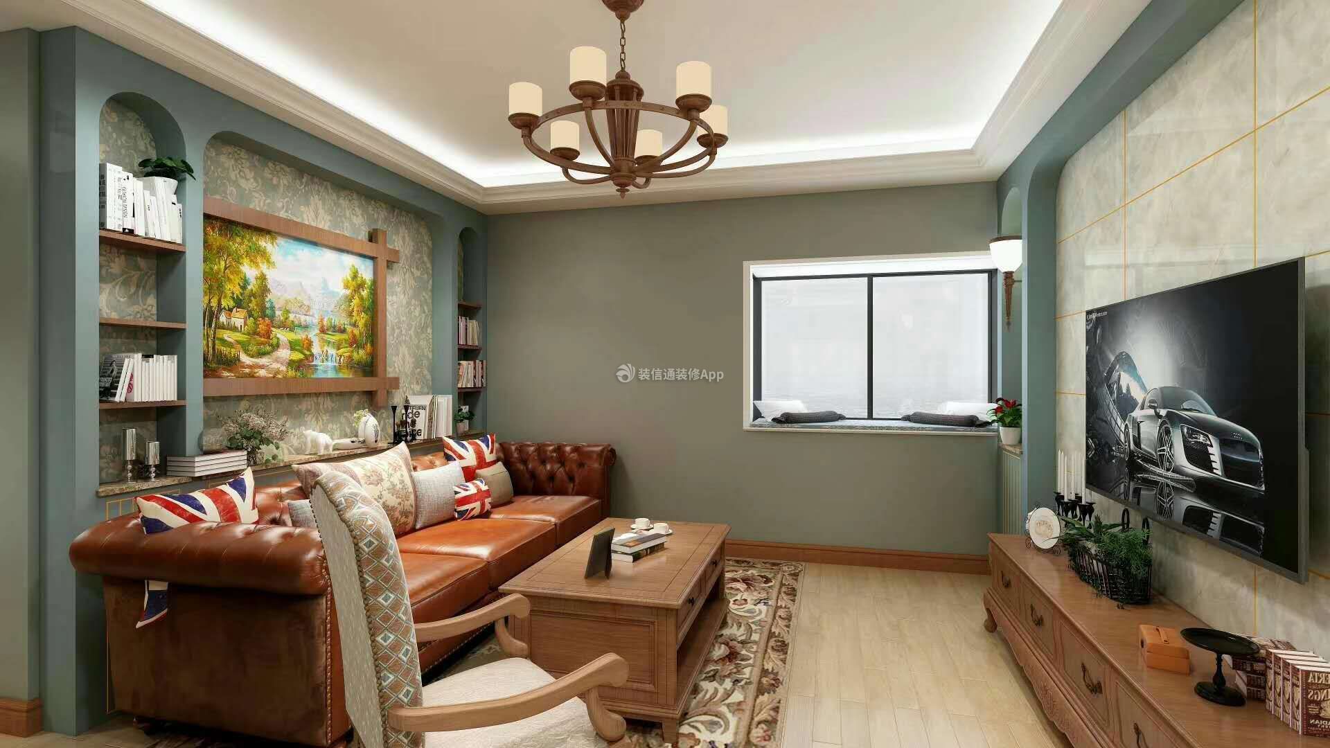 最新美式三居114平米沙发背景墙装修设计效果图欣赏
