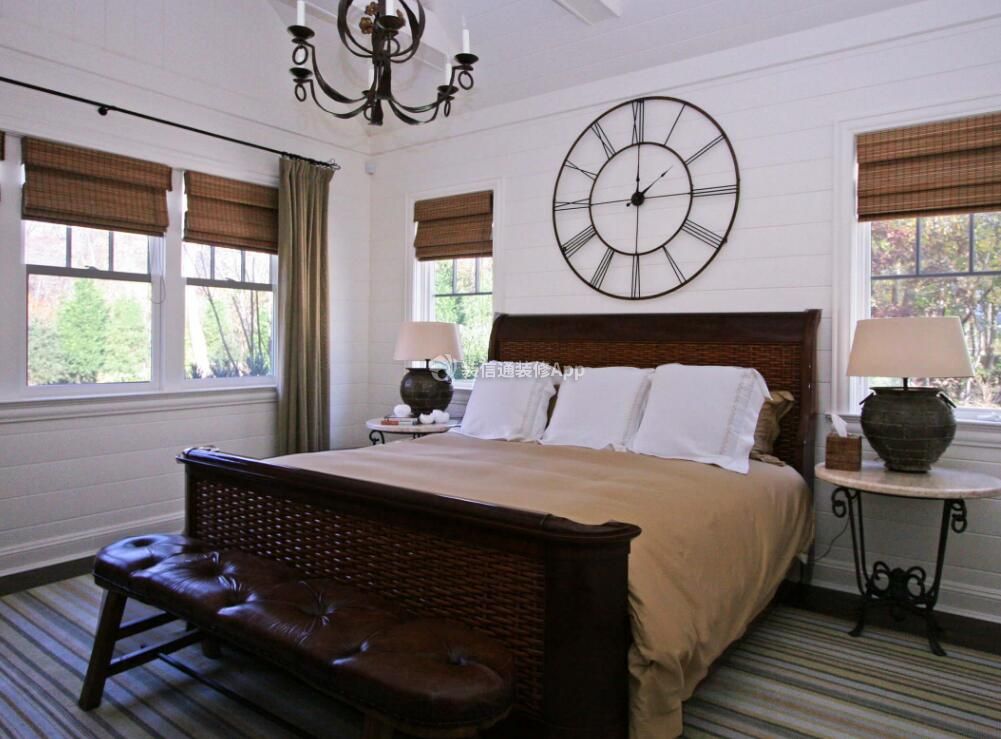 美式复古风格卧室实木床设计装修图片