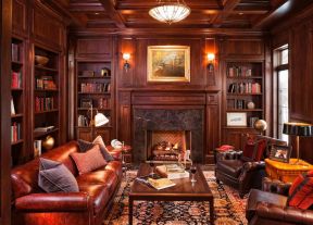 实木客厅书柜 美式古典客厅装修效果图