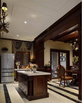 美式复古风格厨房中岛台装修设计赏析