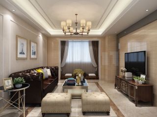 美式风格客厅真皮沙发装修装饰图片