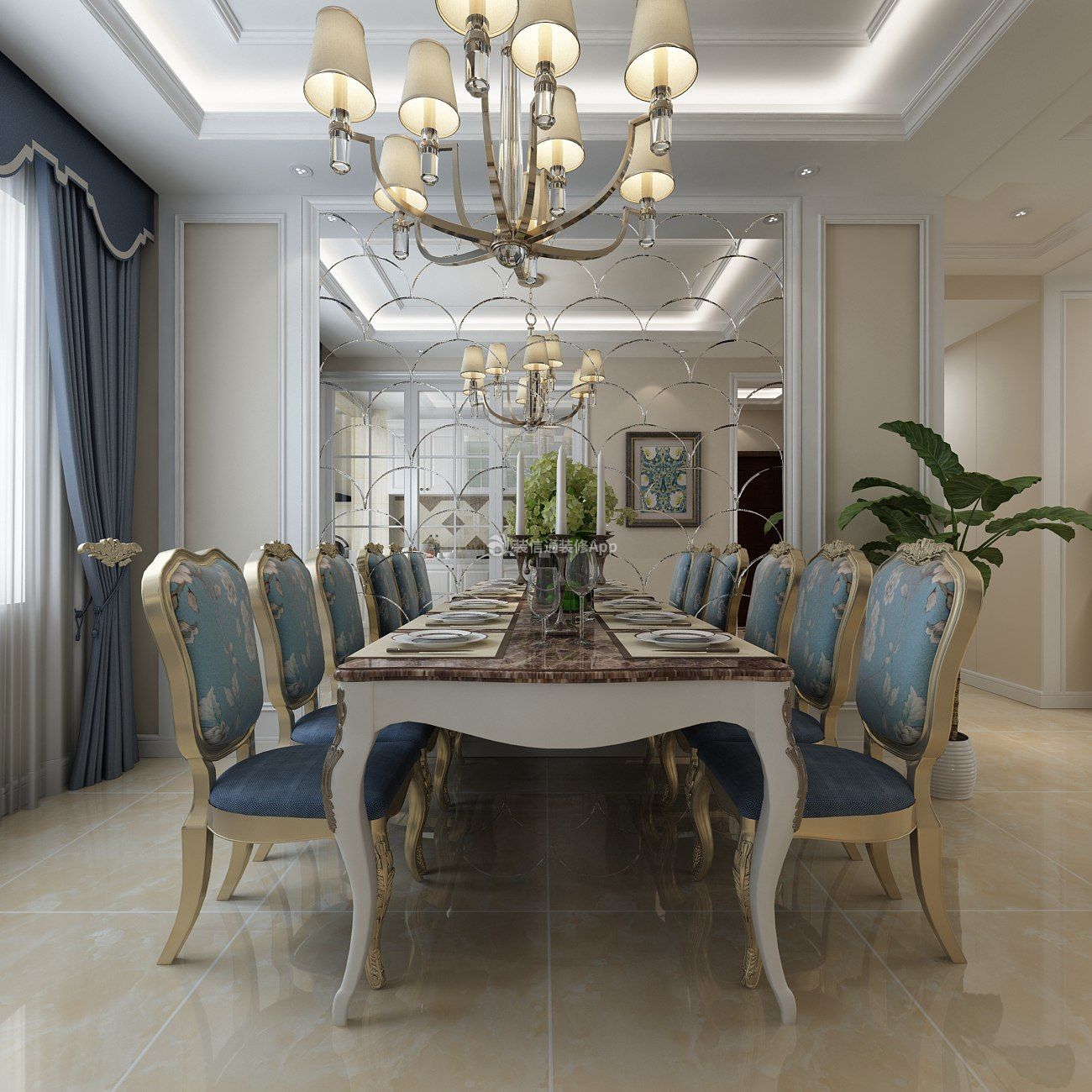 地中海钻石湾100平米欧式二居餐桌装修设计效果图
