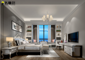 250平简欧风格别墅卧室飘窗书柜设计效果图片