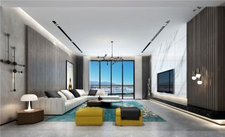 锦绣山河现代风格大平层客厅白色沙发装修图片