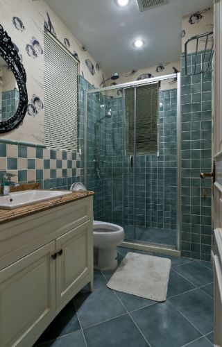 360平地中海风格别墅卫生间浴室柜装修效果图