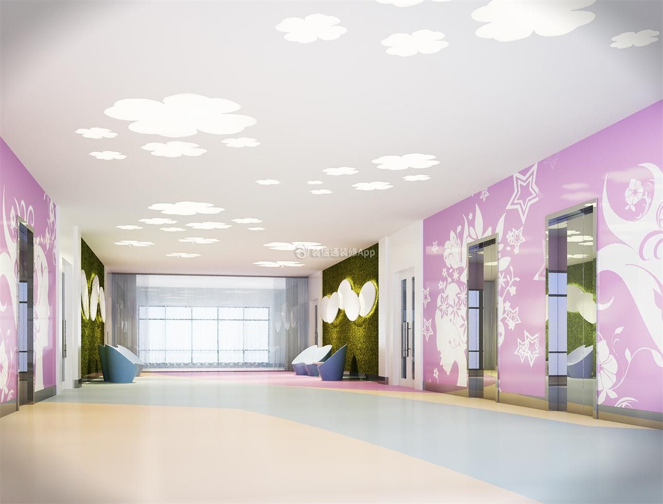现代风格大型医院电梯走廊设计效果图 