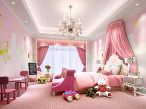  儿童房床头装修效果图 2020儿童房粉色窗帘效果图