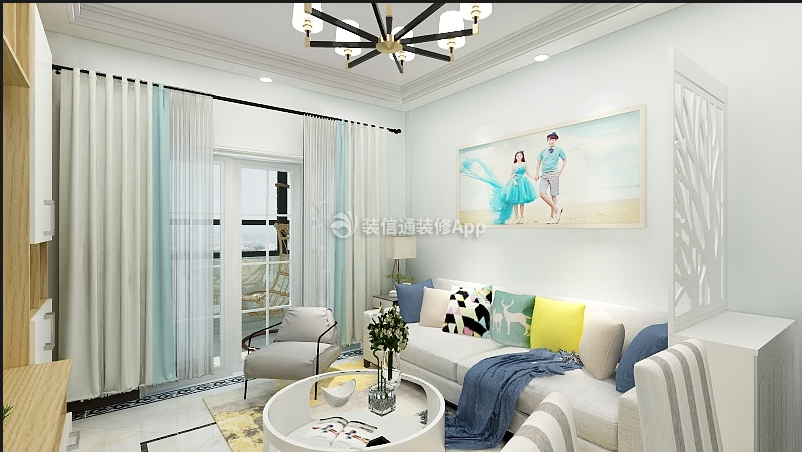 三林新村70平两居室客厅家具沙发摆放设计图