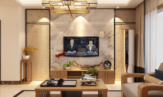 云星钱隆首府90平中式客厅电视墙设计效果图