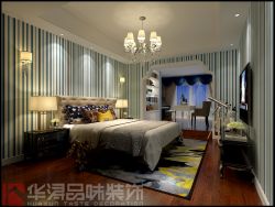 丽雅龙城大户型卧室条纹壁纸装修图片欣赏