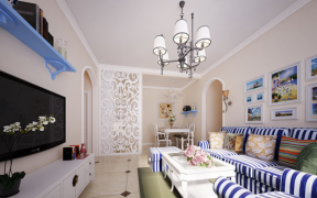 紫竹苑地中海风格客厅吊顶灯具装潢设计效果图