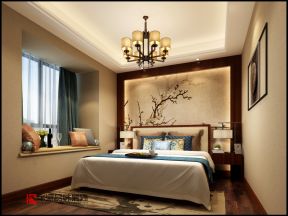 225平丽雅龙城新中式风格家庭卧室飘窗设计效果图