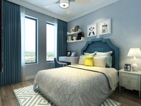 钻石湾128平现代风格卧室蓝色窗帘装修图片