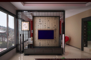 2023中式158平米电视背景墙装修设计效果图欣赏