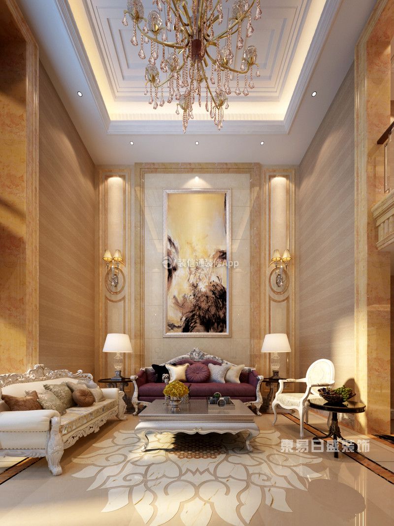  古典欧式别墅客厅装修效果图 2020欧式别墅客厅装潢效果图图