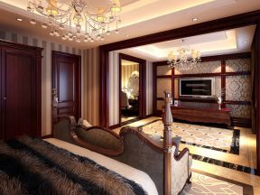 白桦林居240㎡美式风格复式卧室电视墙装修效果图