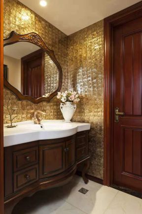 凯旋帝景美式风格浴室柜镜子装修设计图片