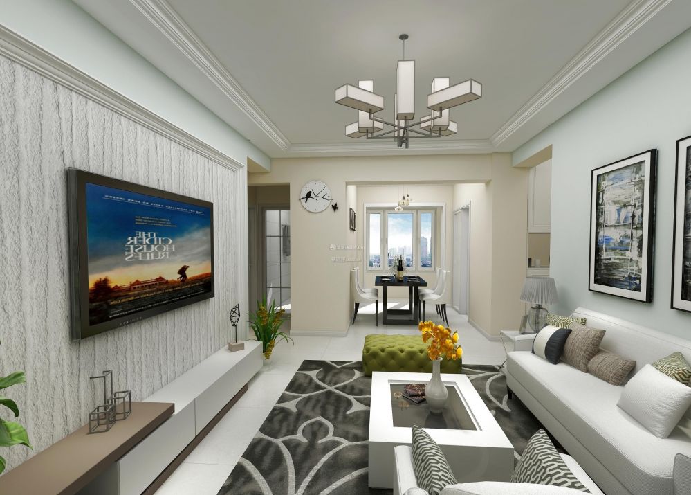 2020现代客厅吊灯装饰 2020现代简约客厅电视墙装修效果图 