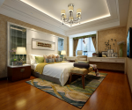 龙山华府五居新中式风格卧室地毯铺设效果图片