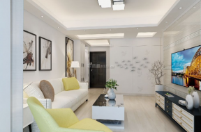 现代风格68平米两居室客厅白色沙发装饰图