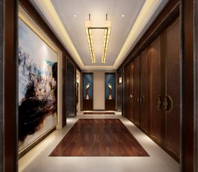 600平中式风格自建别墅走廊吊顶设计效果图片