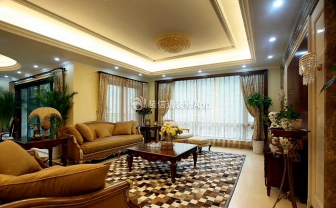 九龙公馆现代风格家庭客厅地毯装饰设计图片