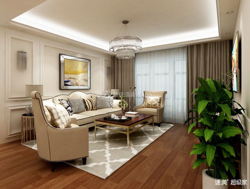 望江橡树林欧式75平二居室客厅装修案例