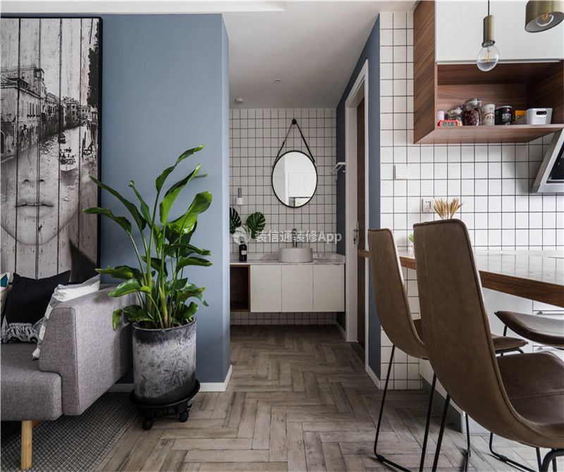 88平方北欧风格两居室内独立洗手台设计效果图