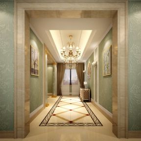 美式风格200平客厅走廊装修效果图片赏析
