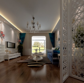 地中海风格江滨新城房屋客厅木地板设计效果图