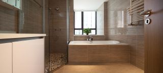 新华联雅苑现代风格卫生间砖砌浴缸设计装修图