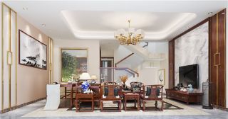 中海翠林新中式438平别墅客厅装修案例