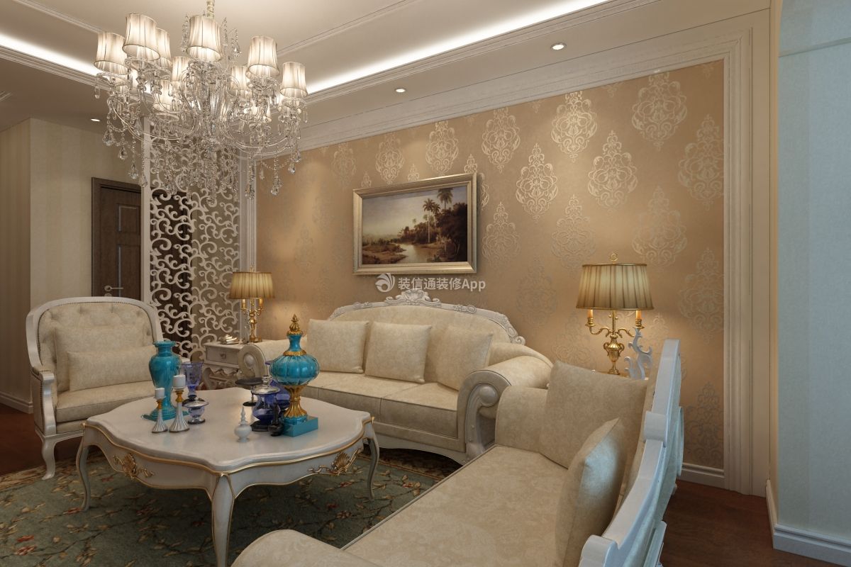 惟夏利园160平欧式风格客厅白色家具图片