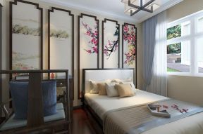 山湖公馆中式风格卧室床头挂画装饰效果图片
