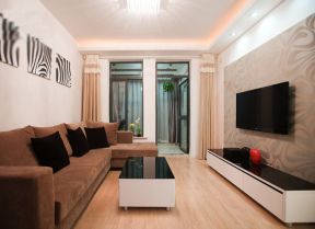 鲁能城现代风格78平客厅沙发摆放设计效果图