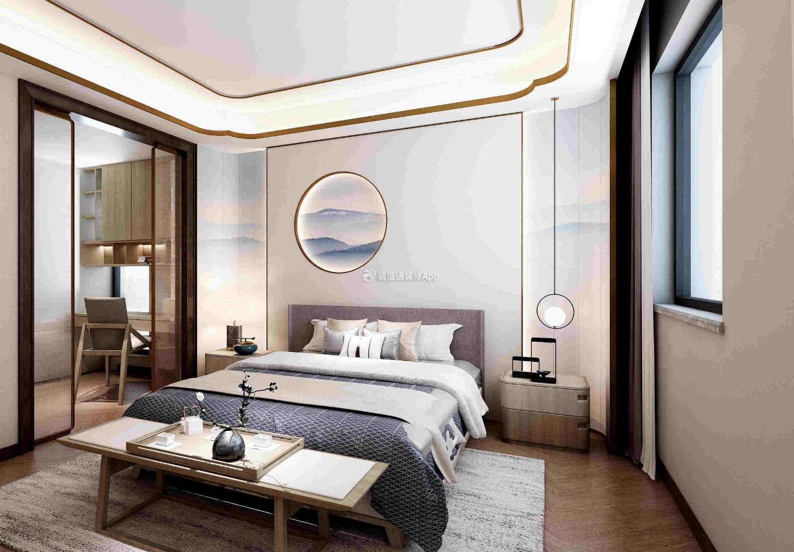 532平米中式别墅卧室吊顶装修设计效果图欣赏: