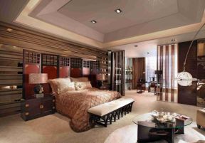 低调奢华古典风格大卧室床头背景屏风装修效果图