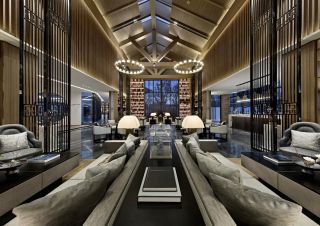 杭州现代中式风格酒店大厅沙发装修图片欣赏