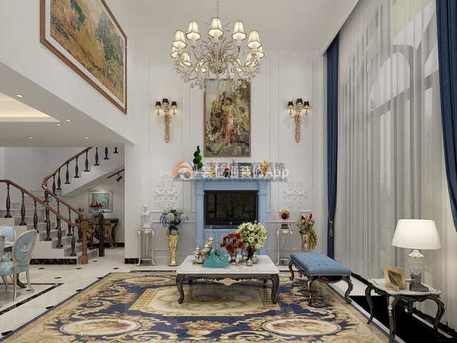 碧桂园200平别墅欧式风格客厅地毯装饰效果图