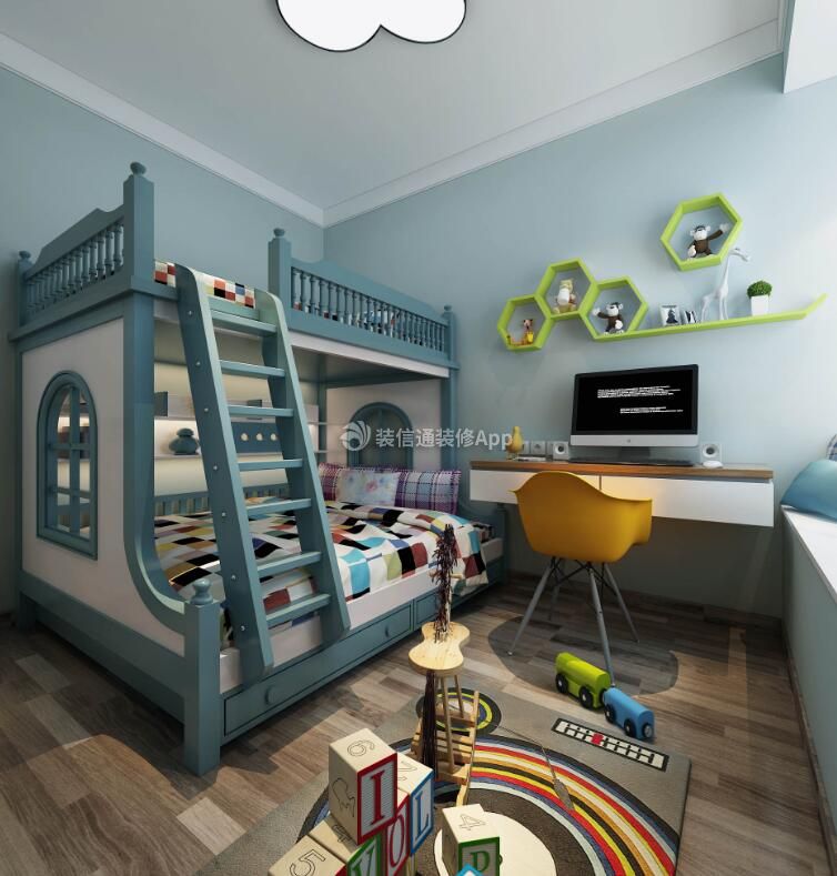 12平时尚儿童房卧室高低床装修设计效果图欣赏