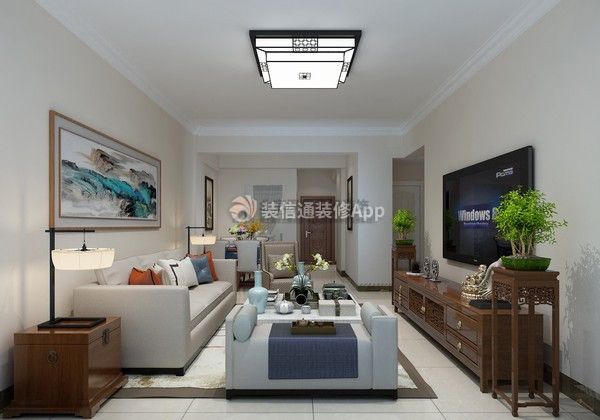 广源国际82平中式风格客厅家具沙发摆放设计图