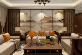 松石雅居135平中式风格房屋客厅沙发背景墙装饰图