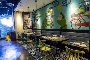 550平韩式烧烤店室内创意背景墙彩绘设计效果图