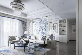 紫御江山新中式118平新房客厅家具沙发摆放效果图