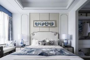 紫御江山新中式风格118平新房卧室床头装饰画图片