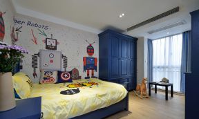12平儿童房家具深蓝色衣柜设计装修效果图