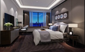 尚江尊品300平米中式别墅卧室装修设计效果图