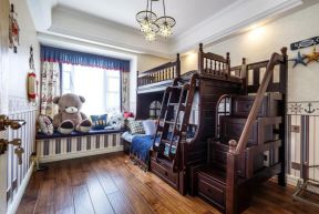 12平美式风格儿童房实木家具高低床装修效果图
